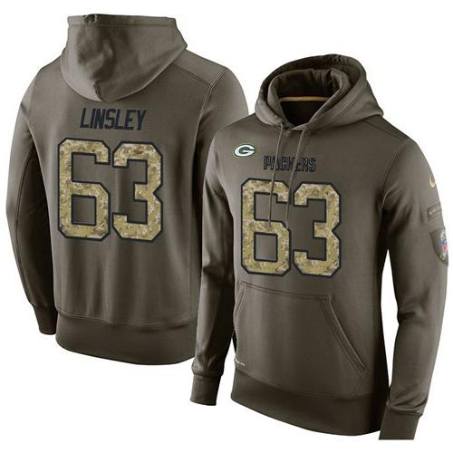 NFL Men's Nike Green Bay Packers #63 Corey Linsley Stitched Green Olive Salute To Service KO Performance Hoodie